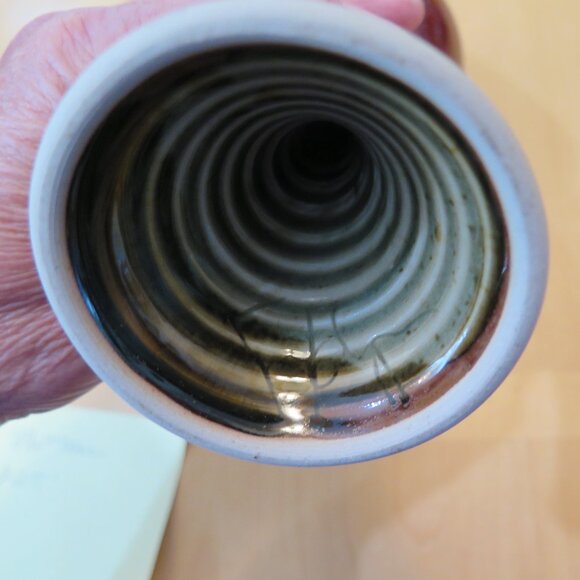 Tall Pottery Wine Goblets, Signed, Scott Frankenberger Artist, Burgundy & Tan - Picture 9 of 9